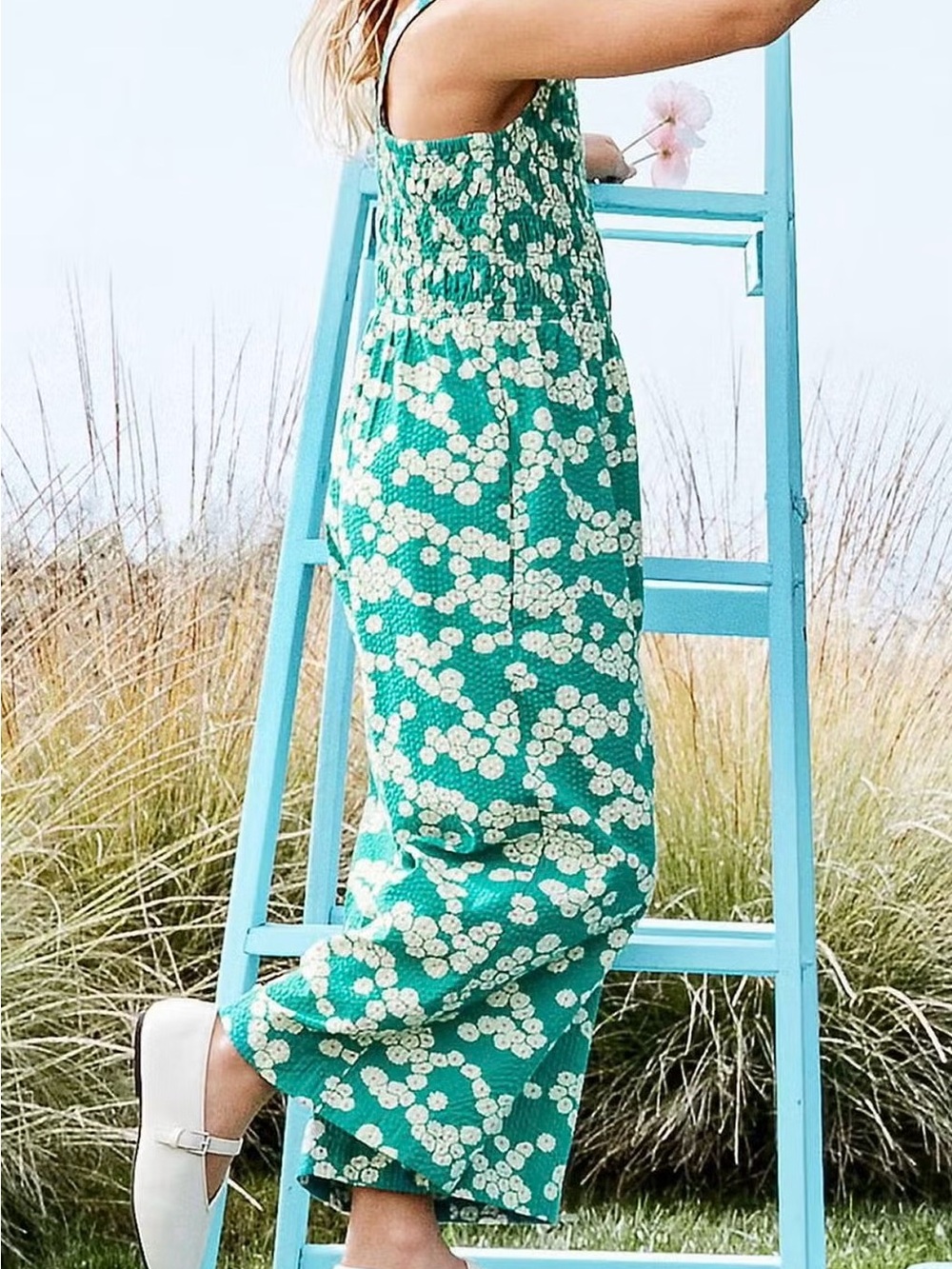 Hanna Andersson Girls Daisy smocked wide-leg jumpsuit Romper